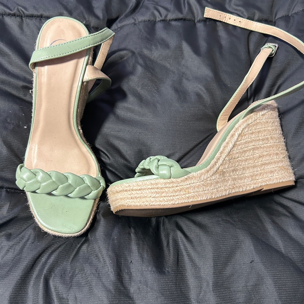 Green Braided Wedge Sandals